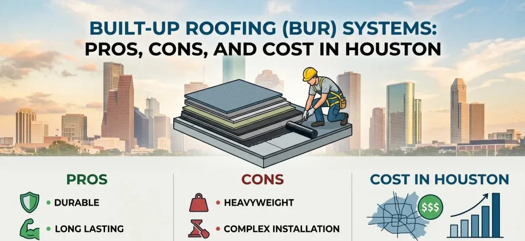Built-Up Roofing Systems pros, cons, and cost ranges for Houston, Texas commercial buildings