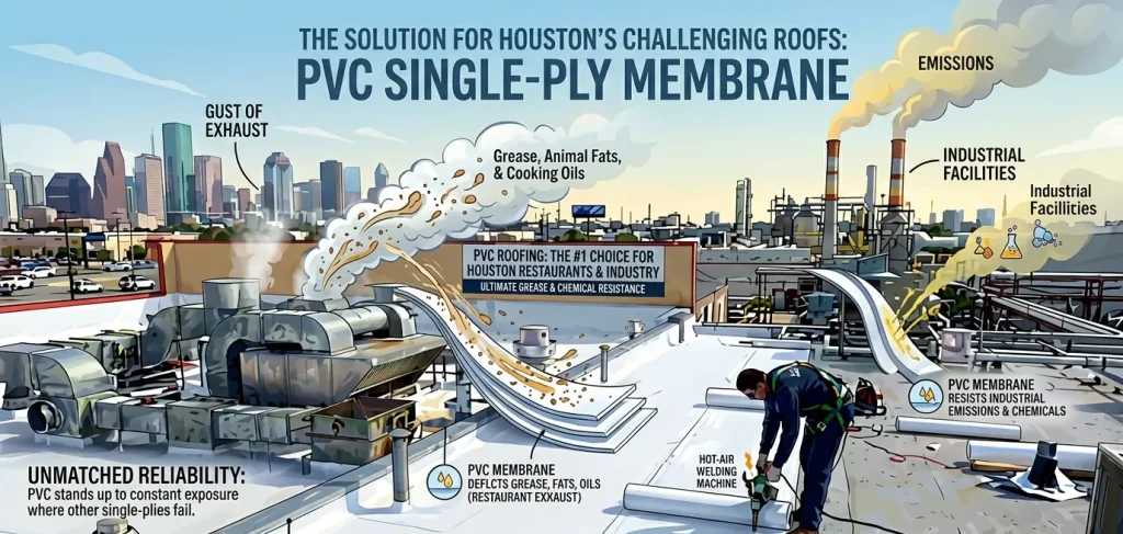 PVC roofing Houston restaurants industrial