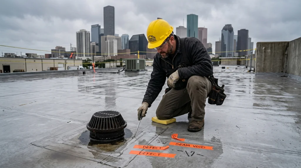 Measuring a ceiling water stain to trace a roof leak
