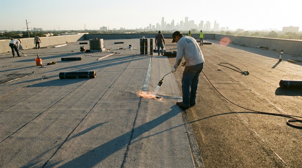Modified bitumen APP vs SBS roofing installation in Houston