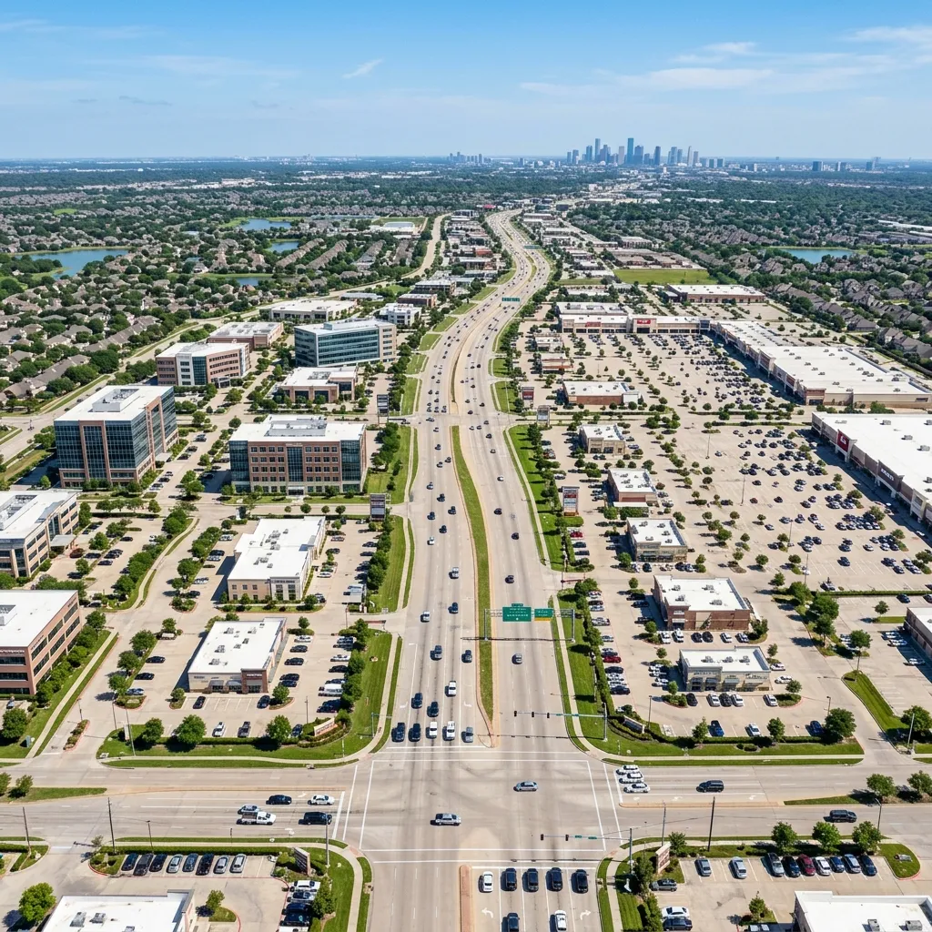 Commercial district in Missouri City, TX