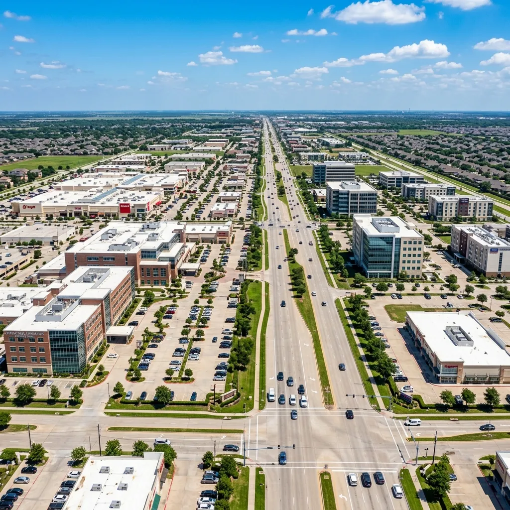 Commercial district in Pearland, TX