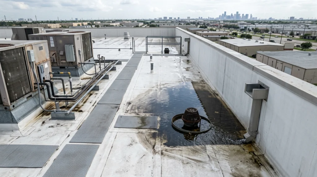 Commercial flat roof ponding water Houston