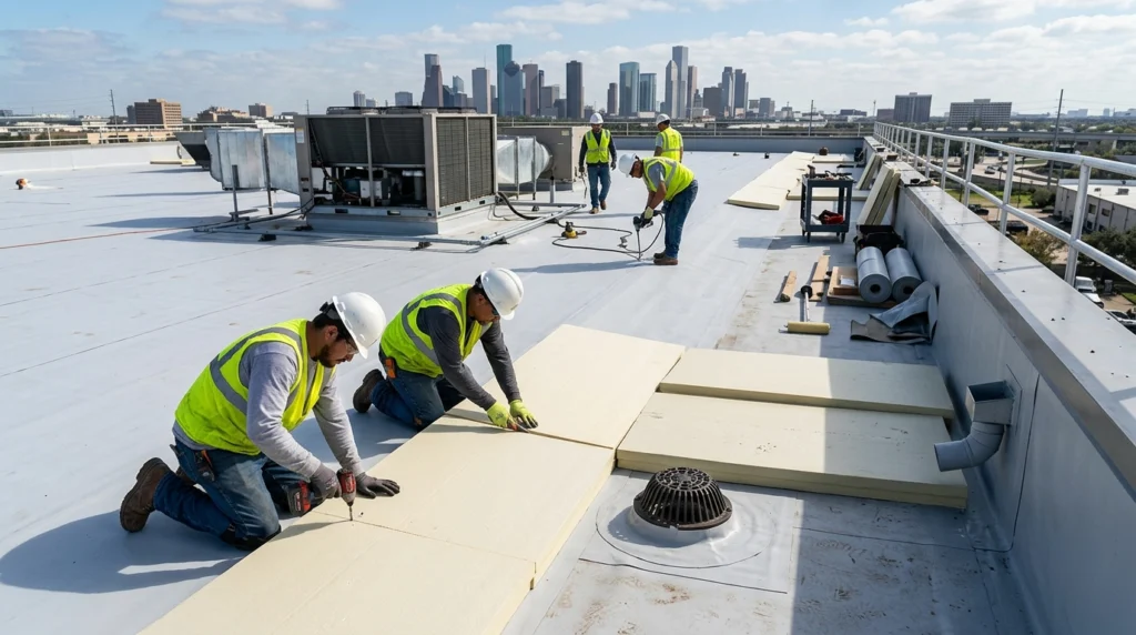 Tapered insulation for flat roof drainage Houston
